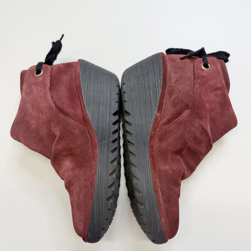 Fly London Yama Suede Wedge Boots Rust Orange Ruched Bootie Womens EU 41 /US 10 - Picture 4 of 9